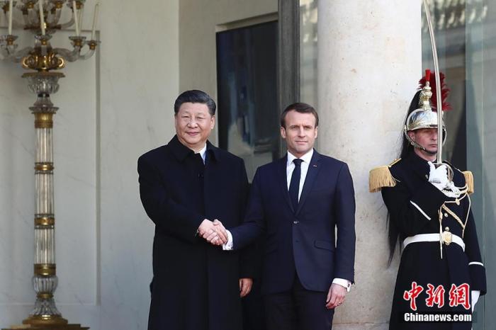 资料图：当地时间2019年3月25日，中国国家主席习近平在巴黎爱丽舍宫同法国总统马克龙会谈。<a target='_blank' href='http://www.chinanews.com/'>中新社</a>记者 盛佳鹏 摄